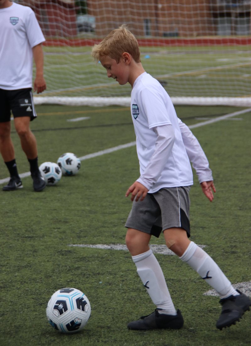 kid dribbling soccer ball